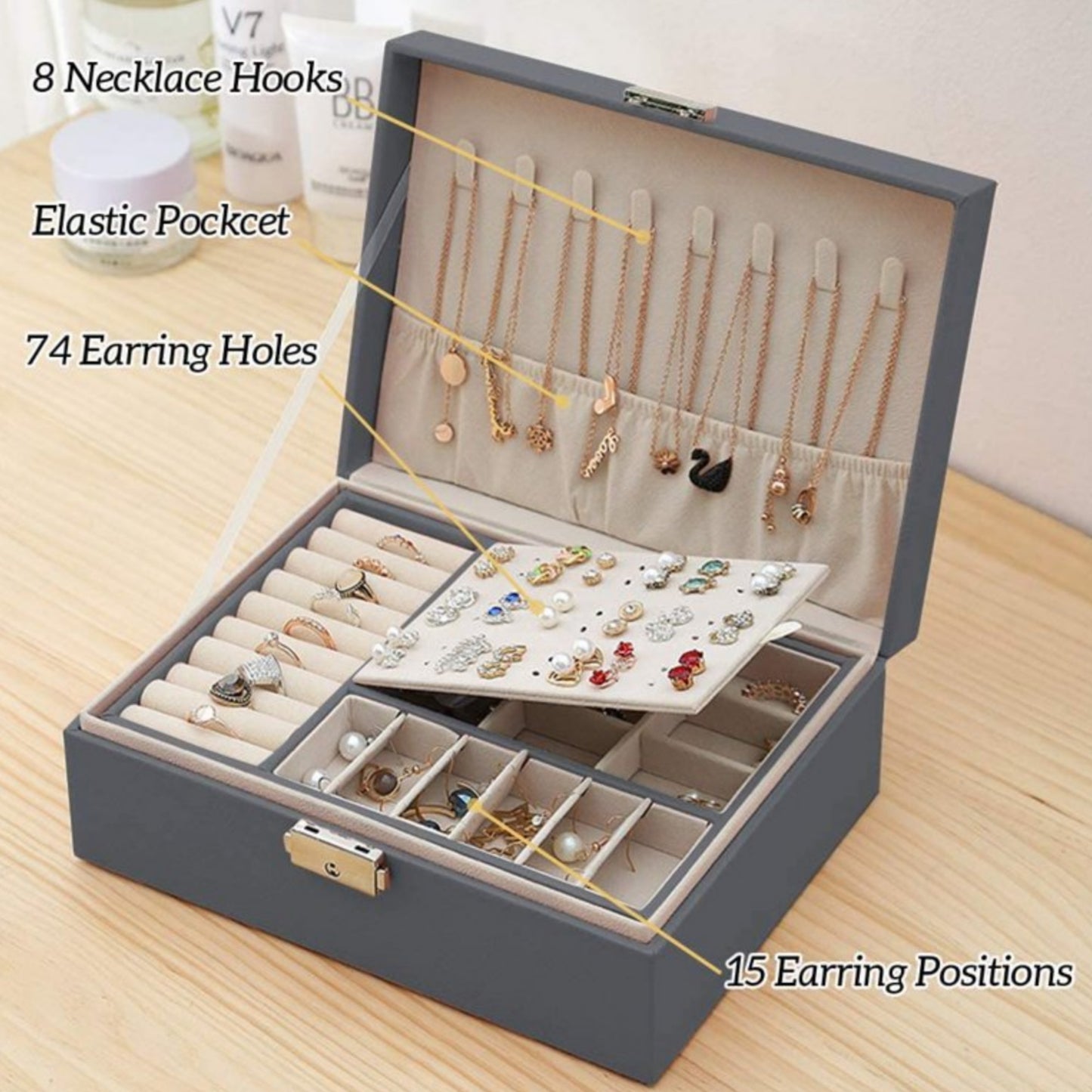 Double-Layer Leather Jewelry Box | Luxury Storage Organizer
