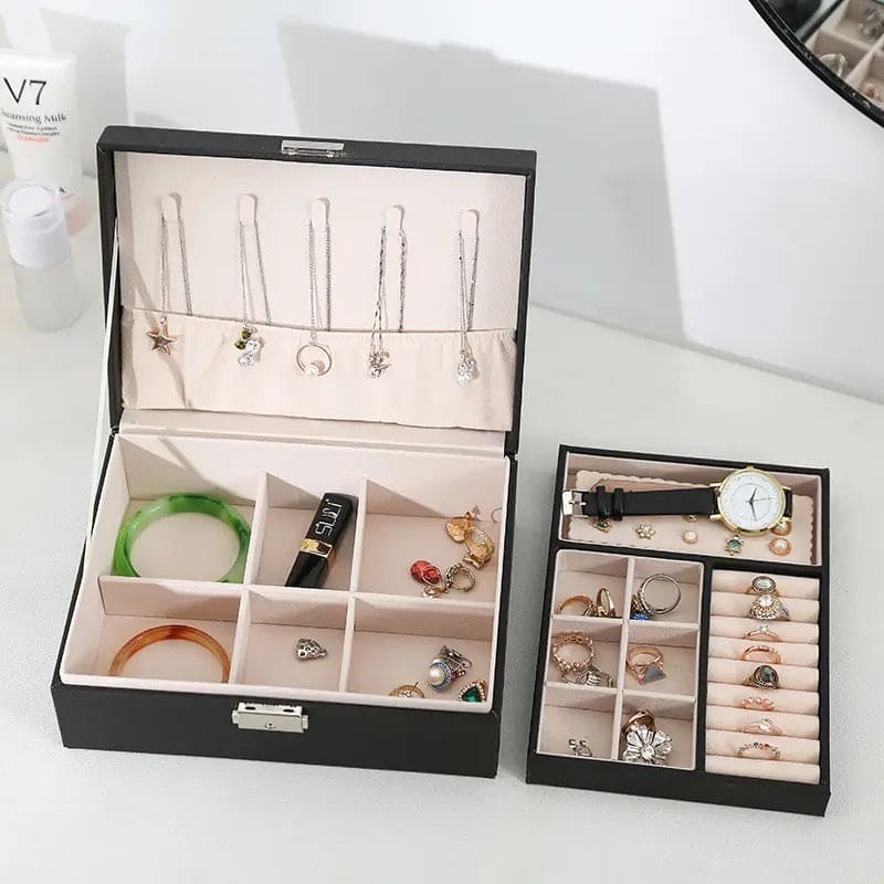 Double-Layer Leather Jewelry Box | Luxury Storage Organizer