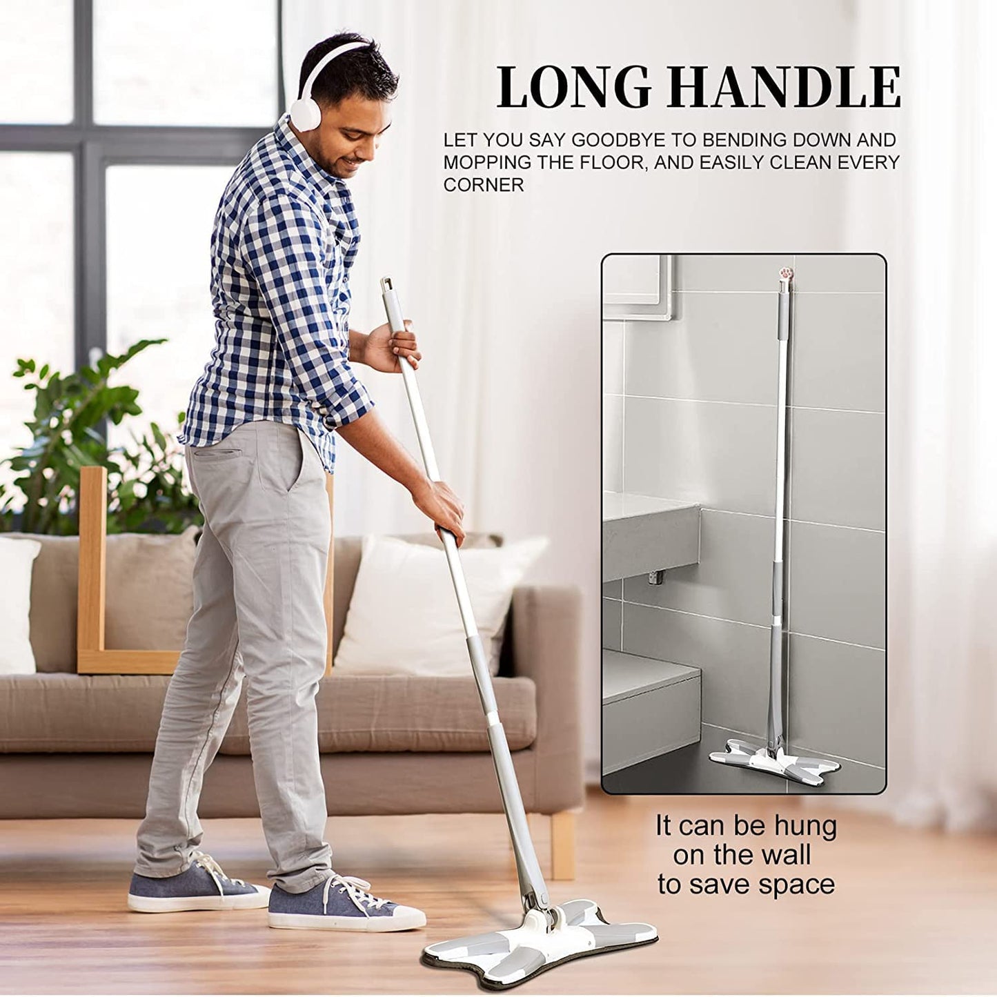 X-Type Squeeze Mop | 360° Rotatable Microfiber Mop