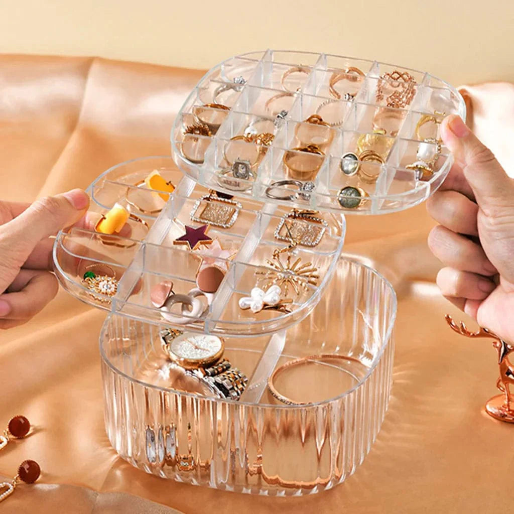2 Layer Crystal Jewelry Storage Box | Elegant Jewelry Organizer