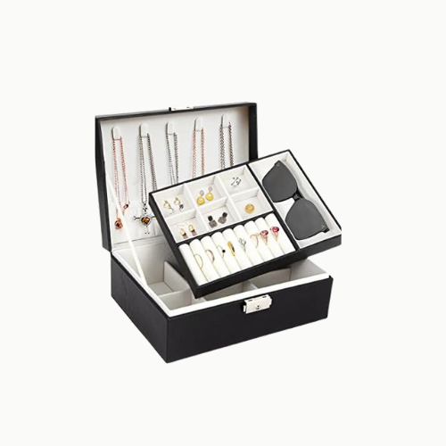 Double-Layer Leather Jewelry Box | Luxury Storage Organizer