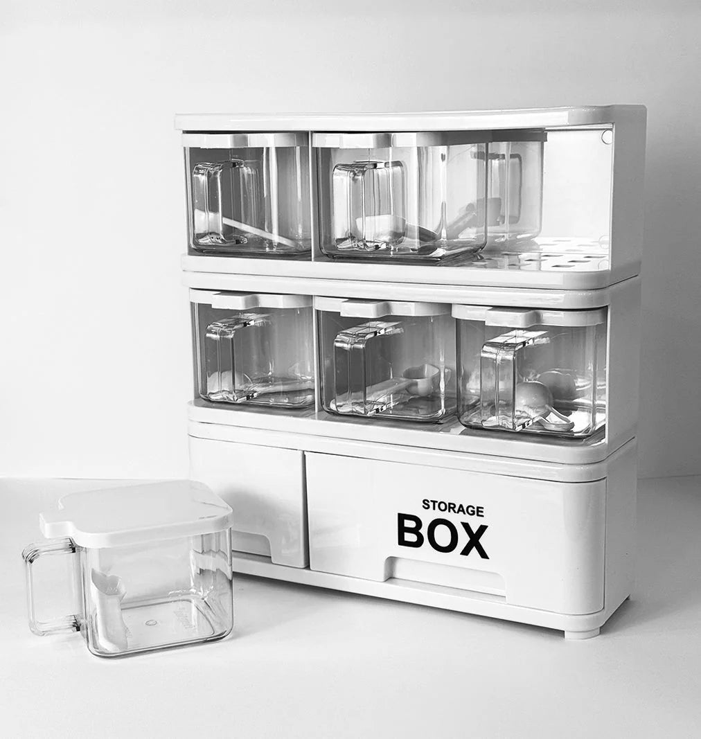 6 In 1 Crystal Spice Storage Jar | Elegant Kitchen Organizer