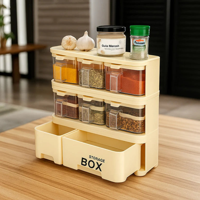 6 In 1 Crystal Spice Storage Jar | Elegant Kitchen Organizer