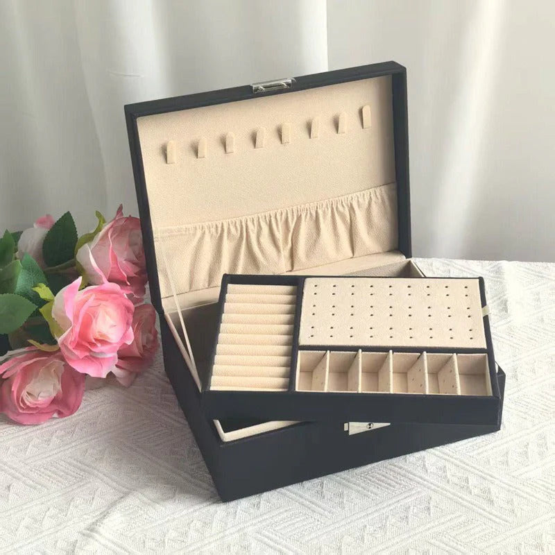 Double-Layer Leather Jewelry Box | Luxury Storage Organizer