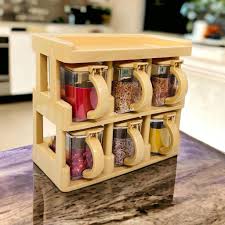 6pcs Spice Rack with Spoon | Kitchen Storage Organizer Set